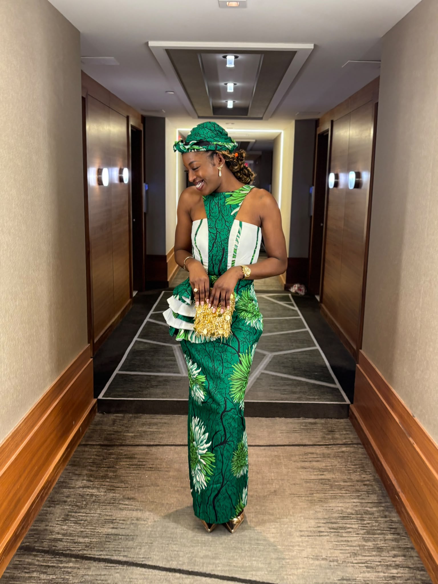 Emerald Blossom Gown — Green and white floral Ankara print gown